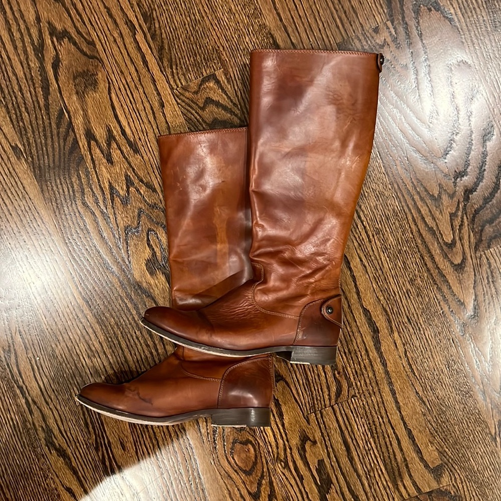 Frye Melissa Back-Zip Cognac Leather Boots